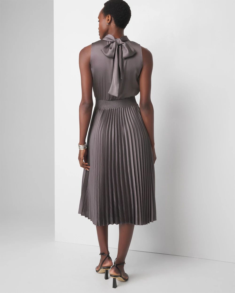 Tie-Neck Pleated Midi Dress | White House Black Market